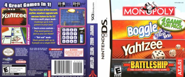 4 Game Fun Pack: Monopoly / Boggle / Yahtzee / Battleship - Nintendo DS | VideoGameX