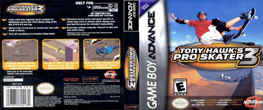 GBA - Tony Hawk's Pro Skater 3 Nintendo Gameboy Advance Box Only