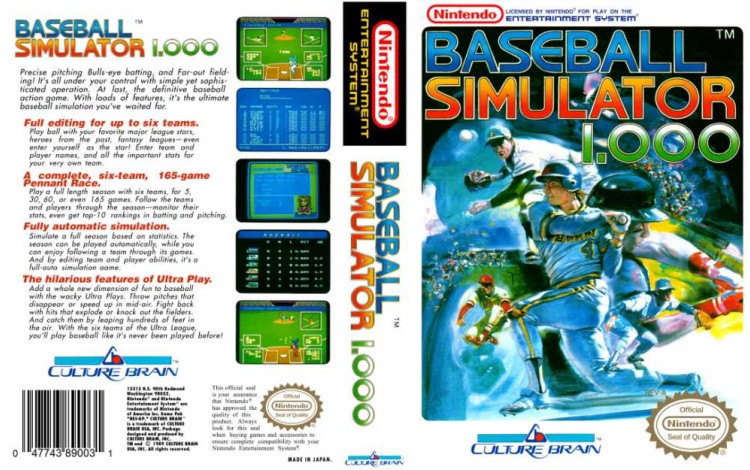 Baseball Simulator 1.000 - Nintendo NES | VideoGameX