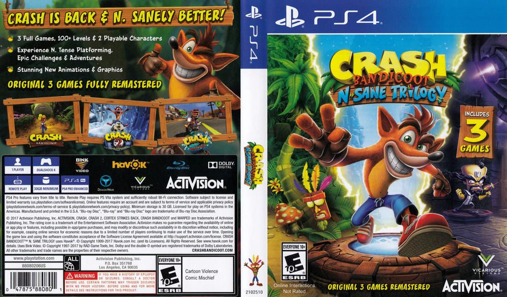 Crash Bandicoot N.Sane Trilogy Sony Playstation 4 PS4 Game FREE P&P