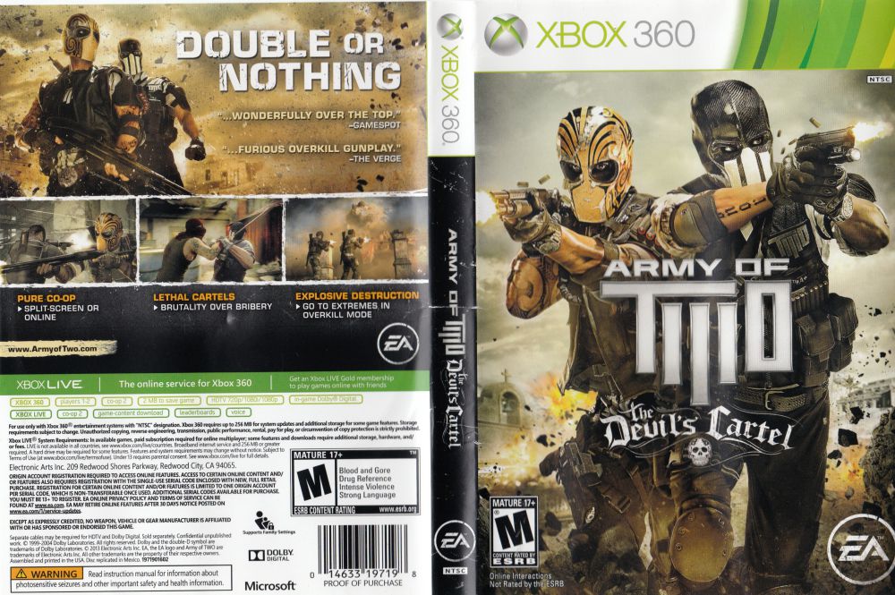  Army of TWO The Devil's Cartel - Xbox 360 : Electronic Arts:  Video Games