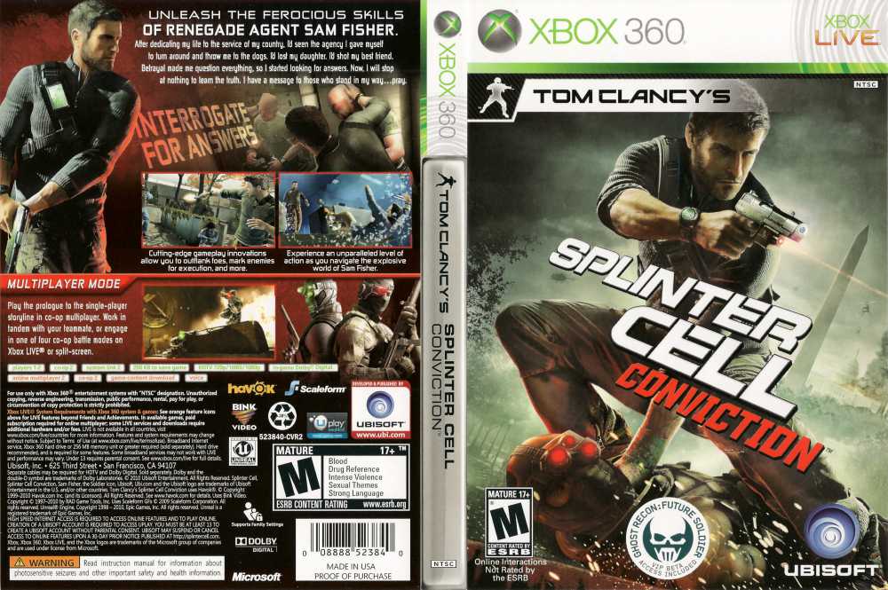 Splinter Cell Conviction Xbox 360 Box Art Cover by Faxesc